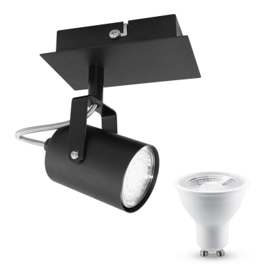 Zestaw: czarny spot ARLES 1 z żarówką GU10 7W 3000K PREMIUM